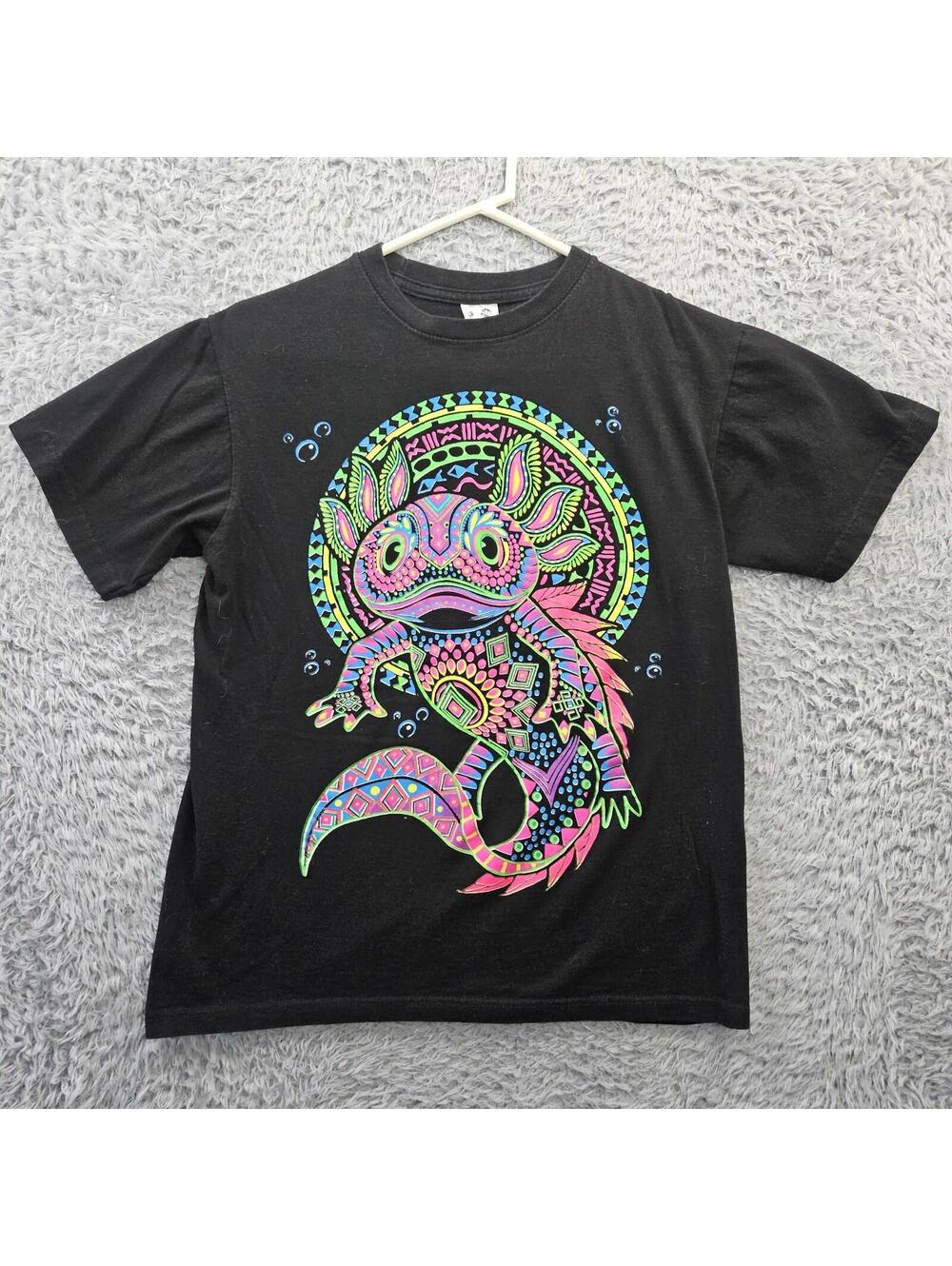 Vintage Axolotl T Shirt Mexico Souvenir Tourist Blacklight Medium Double Sided